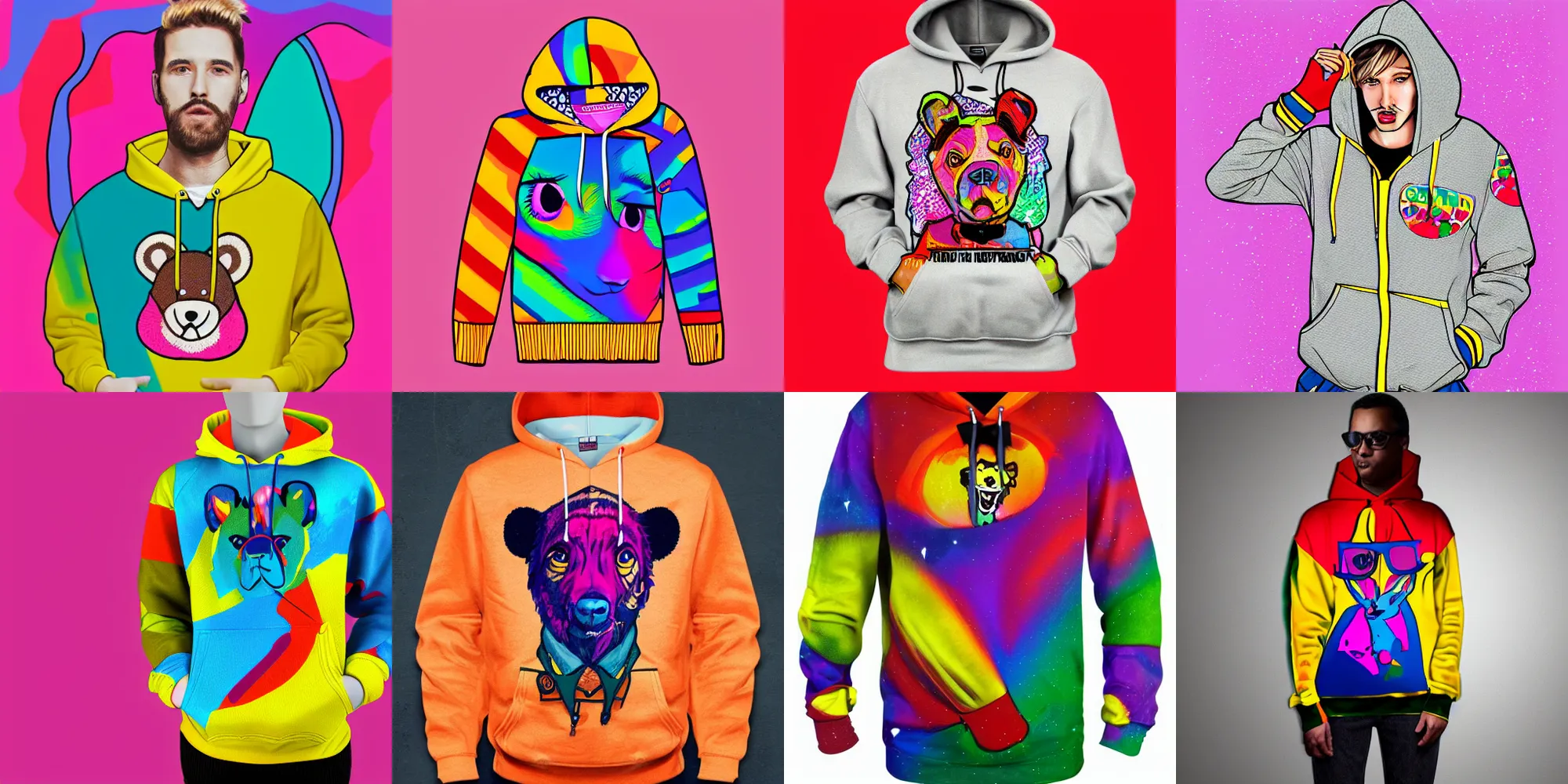 Prompt: teddy fresh hoodie design, fashion, hot topic, colorful, vibrant, trending on artstation, deviantart, by wlop