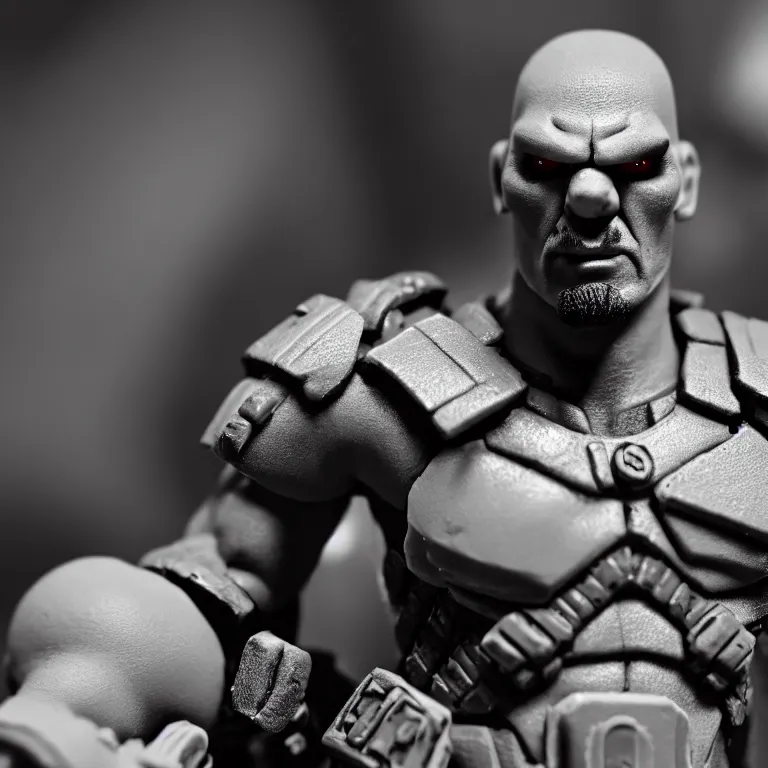 Prompt: a cinematic film still of a claymation stop motion film starring marcus fenix, shallow depth of field, 8 0 mm, f 1. 8