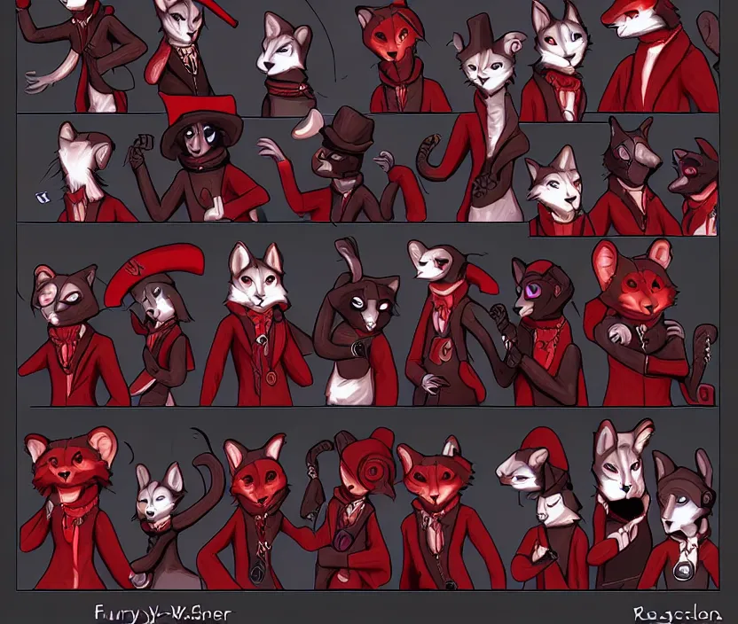 Image similar to furry - male - red - black - weasel - necromancer - fursona uhd ue 5 visual novel pc game expressions