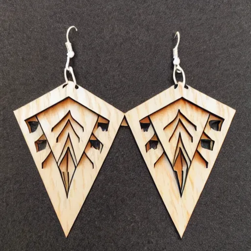 Image similar to lasercut segmented 2d wood earrings, graphic designs from world of warcraft