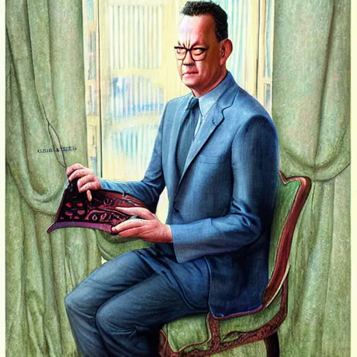 Prompt: Tom Hanks, artwork by Daniel Merriam,