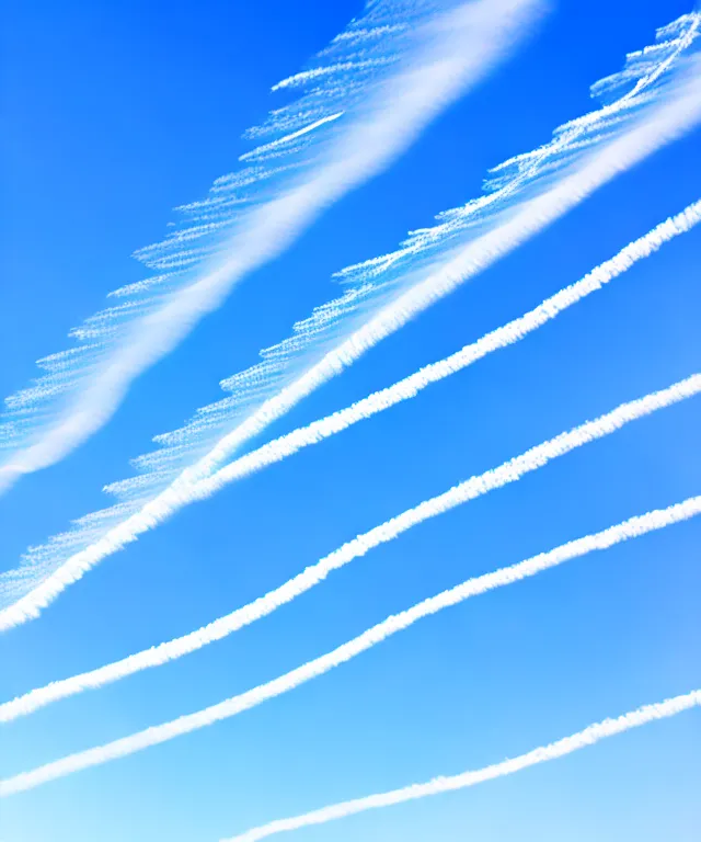 Prompt: thin cloud trails loops in cursive on clear blue sky, skywriting