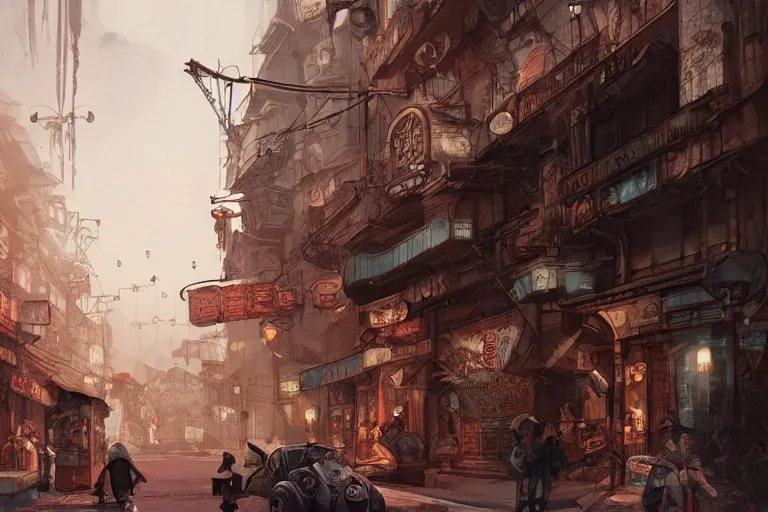 Image similar to asian steampunk street concept art artstation cinematic,