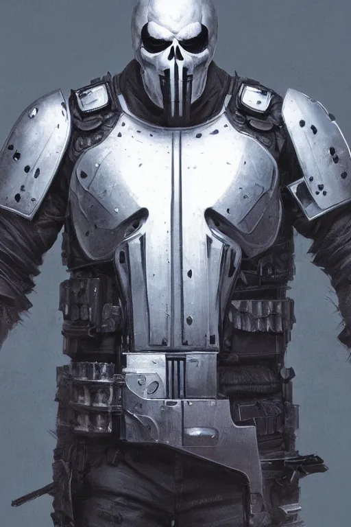 Image similar to Boris Johnson as Punisher, armor plate, realistic portrait, symmetrical, highly detailed, digital painting, artstation, concept art, smooth, sharp focus, illustration, cinematic lighting, art by artgerm and greg rutkowski and alphonse mucha