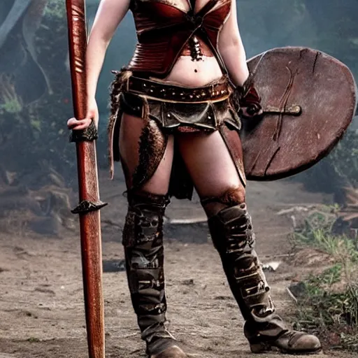 Prompt: full body photo of Christina Hendricks as a barbarian warrior