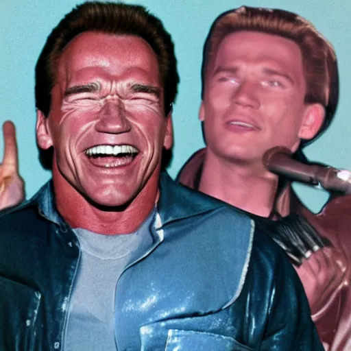 Image similar to schwarzenegger singing in a boy band