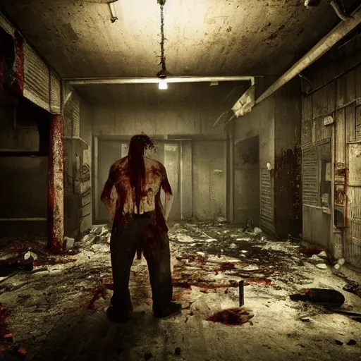 Prompt: butcher angry bloody horror zombie, detailled portrait, indoors dilapidated butchery interior, atmospheric lighting, volumetric lighting, grimdark, daytime, sharp focus, deep colours, ultra intricate detailed, octane render, unreal engine, by leesha hannigan, ross tran, thierry doizon, kai carpenter, ignacio fernandez rios