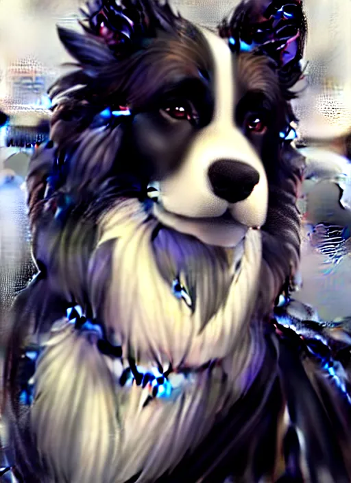 Image similar to wide angle beautiful full body portrait of a cute male anthropomorphic anthro border collie fursona wearing black robes, character design by charlie bowater, henry asencio, and ross tran, furry art, furaffinity, beautiful, glamor pose, detailed, aesthetic, trending on artstation