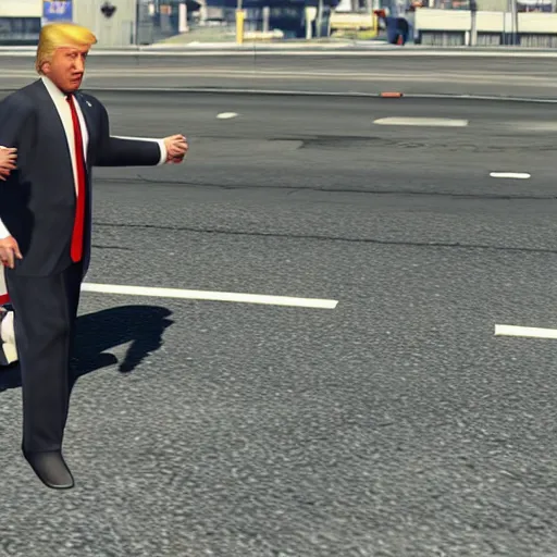 Prompt: gameplay footage of Donald trump in GTA V