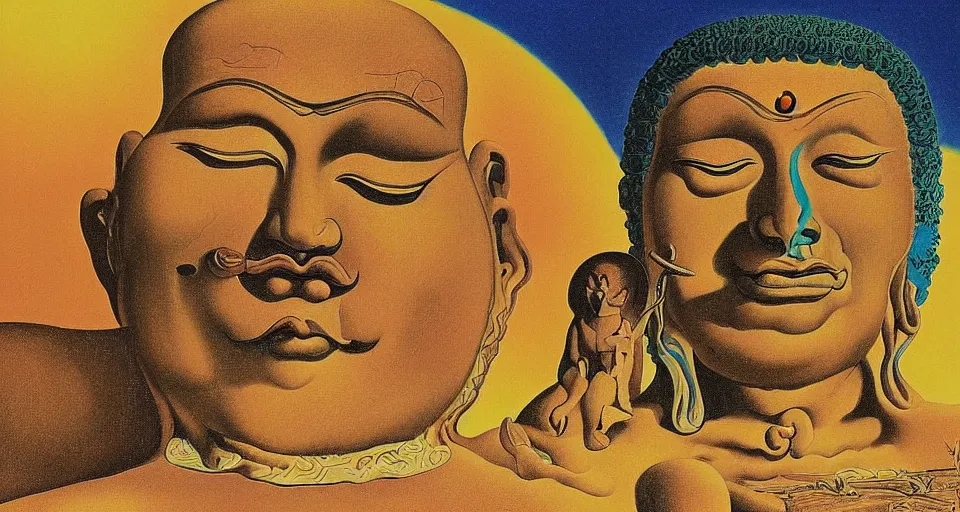 Image similar to Laughing buddha at the edge of the multiverse by Salvador Dali, highly detailed, surreal