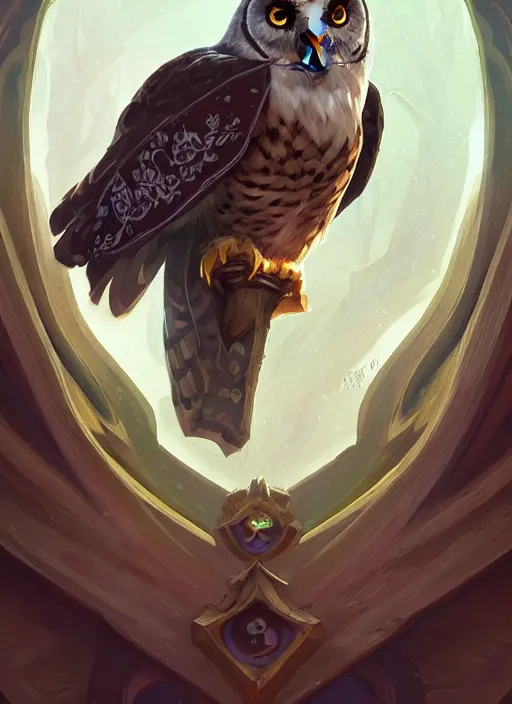 Prompt: level 1 4 owl wizard, d & d, fantasy, intricate, elegant, highly detailed, digital painting, artstation, concept art, matte, sharp focus, illustration, hearthstone, art by artgerm and greg rutkowski and alphonse mucha