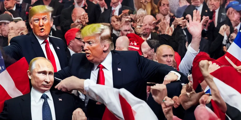 Prompt: trump and putin in a mosh pit