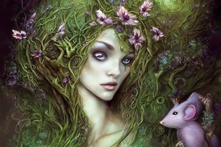 Prompt: dryad by brian froud, perfect face, accompanied by a cute feathered mouse, cinematic, stunning, highly detailed, digital painting, artstation, smooth, hard focus, illustration, art by jessica rossier and brian froud