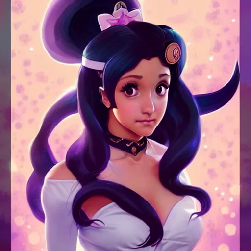 Image similar to ariana grande as sailor moon, fantasy, intricate, elegant, highly detailed, digital painting, artstation, concept art, matte, sharp focus, illustration, art by Artgerm and Greg Rutkowski and Alphonse Mucha