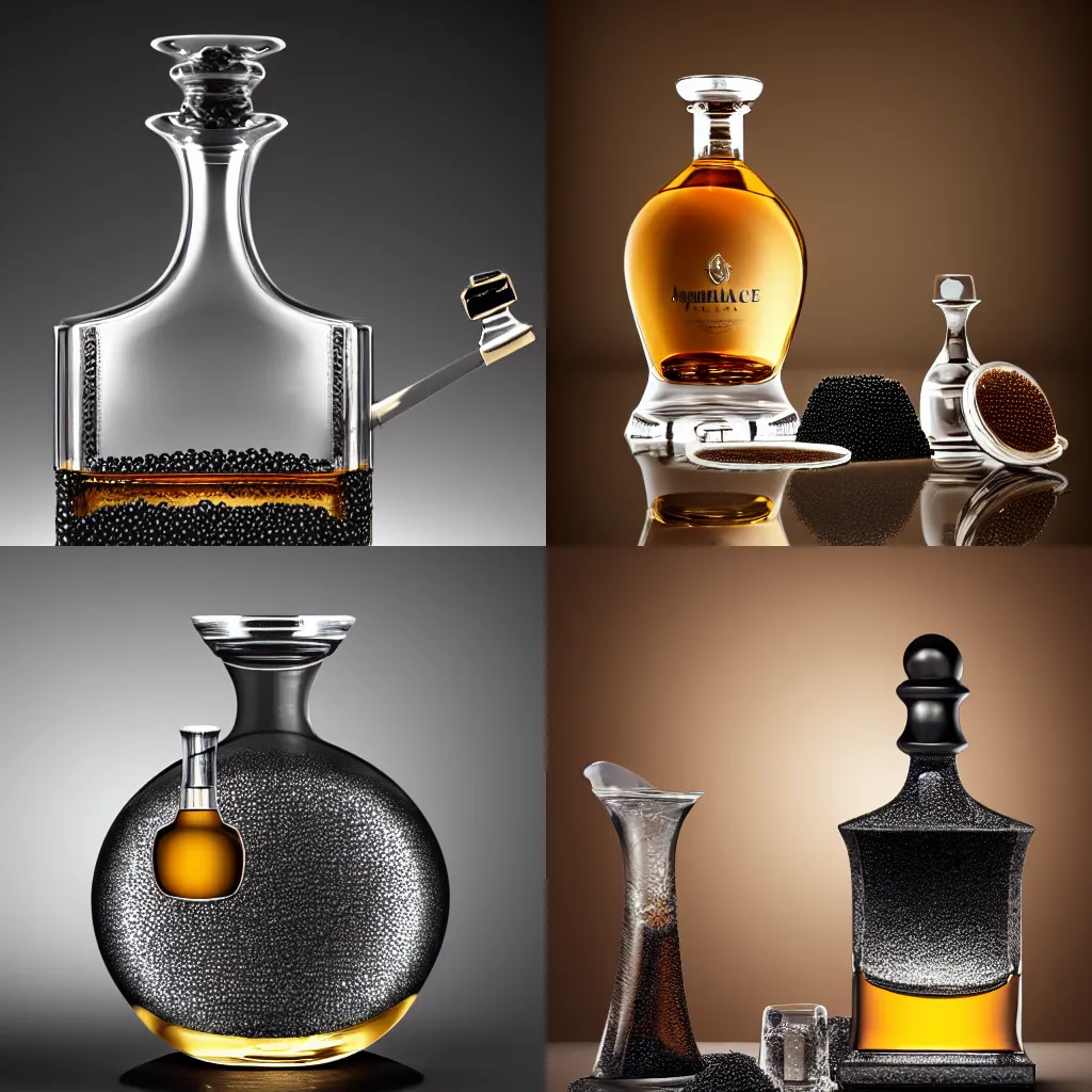 Prompt: a photorealistic photograph of an Armagnac decanter made from caviar at an upscale polo lounge Trending on Artstation, featured on Behance, well-rendered, Unreal Engine, 4K HD