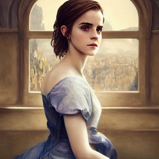 Image similar to emma watson -photograph of a real life god from heaven, lifelike, super highly detailed, professional digital painting, artstation, concept art, Unreal Engine 5, Photorealism, HD quality, 8k resolution, cinema 4d, 3D, beautiful, cinematic, art by artgerm and greg rutkowski and alphonse mucha and loish and WLOP