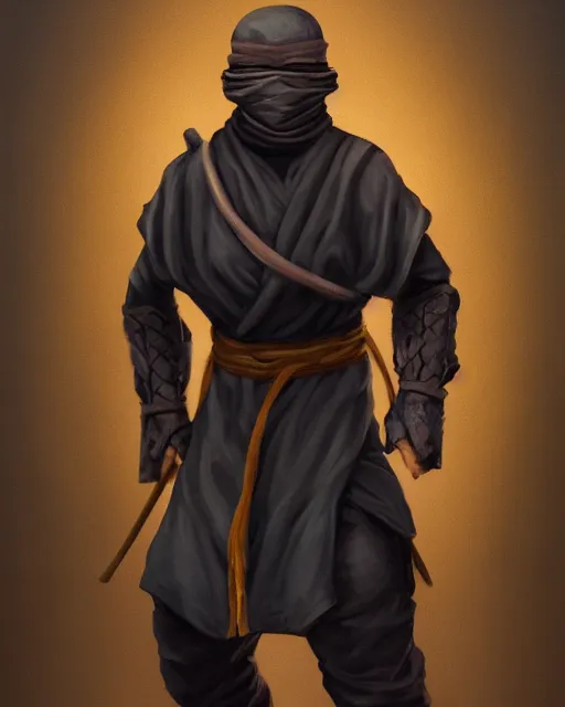 Image similar to a oil painting full body character portrait of a ninja / cleric in the style of moebius in the style of leonard boyarsky trending on artstation deviantart pinterest furaffinity detailed photorealistic highlights and shadow hd 8 k post - processing high resolution