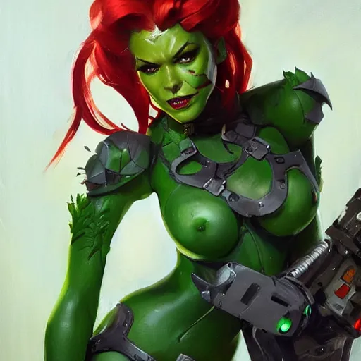 Image similar to greg manchess portrait painting of armored poison ivy as overwatch character, medium shot, asymmetrical, profile picture, organic painting, sunny day, matte painting, bold shapes, hard edges, street art, trending on artstation, by huang guangjian and gil elvgren and sachin teng