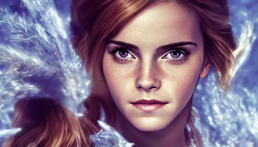 Prompt: Emma Watson is Elsa from Frozen, hyperdetailed, artstation, cgsociety, 8k