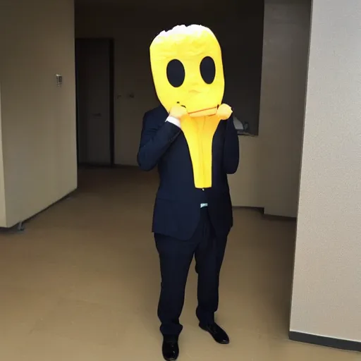 Image similar to a man wearing a suit banana head