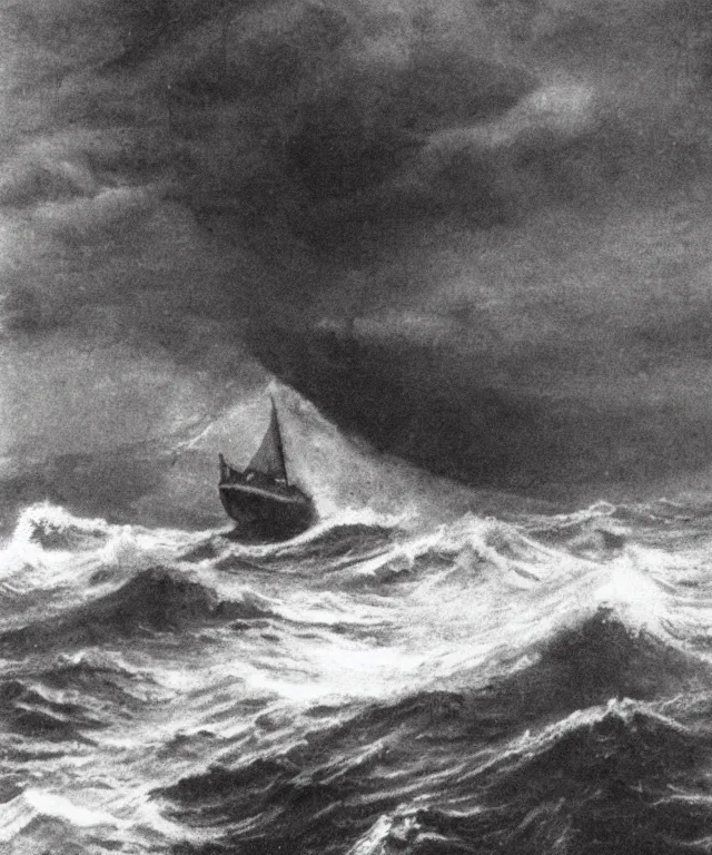 Prompt: color photo of a 1 9 2 5 seiner sailing with the jamaican shoreline with the mouth of a sea cave at the waterline, dark, brooding, atmospheric, seascape, lovecraft, horror, smooth, epic, highly detailed, cinematic