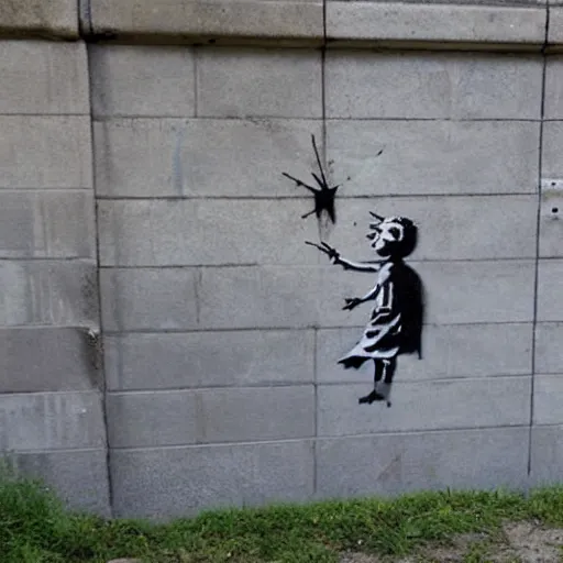 Image similar to banksy graffiti showing the dangers of ai