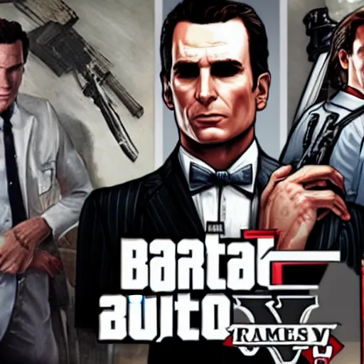 Prompt: patrick bateman in gta v cover, rockstar games, no text,