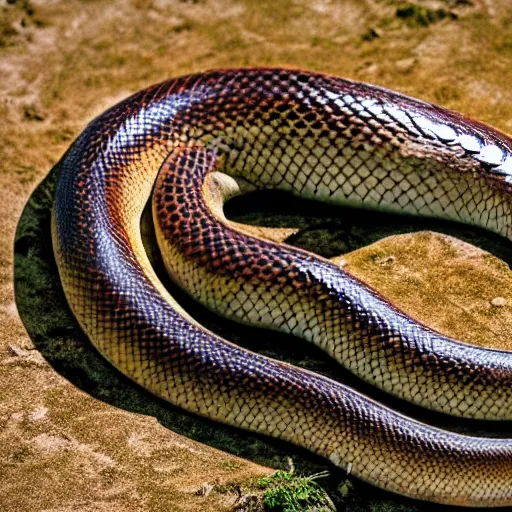 Prompt: hyper realistic photo of a long serpent with a snake head, long shot, very accurate coherent image, natural geographic, award-winning shot