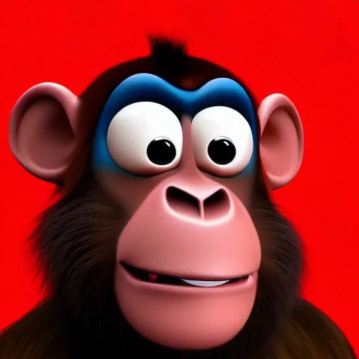 Prompt: portrait pixar monkey red background digital art