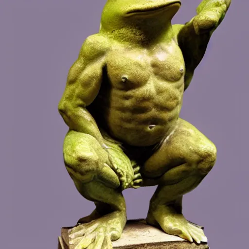 Image similar to greek statue of a buff frog