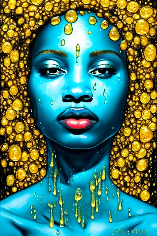 Prompt: hyperrealistic precisionist cinematic profile very expressive! oshun goddess, in water! john everett millais, mirror dripping droplet!, gold flowers, highly detailed face, digital art masterpiece, smooth eric zener cam de leon, dramatic pearlescent turquoise light on one side, low angle uhd 8 k, shallow depth of field