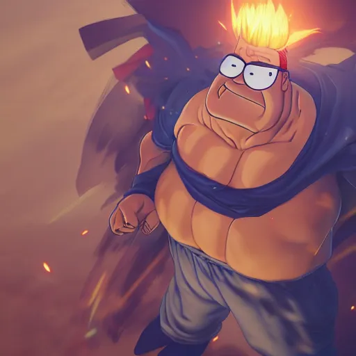 Image similar to peter griffin going super sayain, au naturel, hyper detailed, digital art, trending in artstation, cinematic lighting, studio quality, smooth render, unreal engine 5 rendered, octane rendered, art style by klimt and nixeu and ian sprigger and wlop and krenz cushart