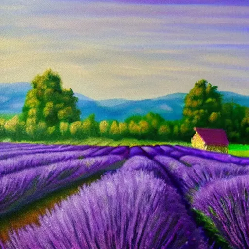 Image similar to painting of lavender field, highly detailed