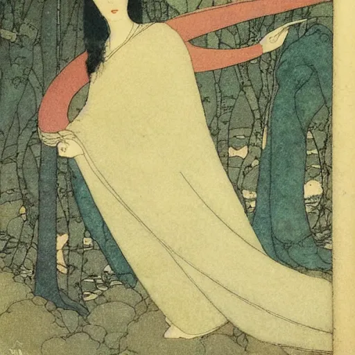 Prompt: Lee Jin-Eun by Edmund Dulac, rule of thirds, seductive look, beautiful,