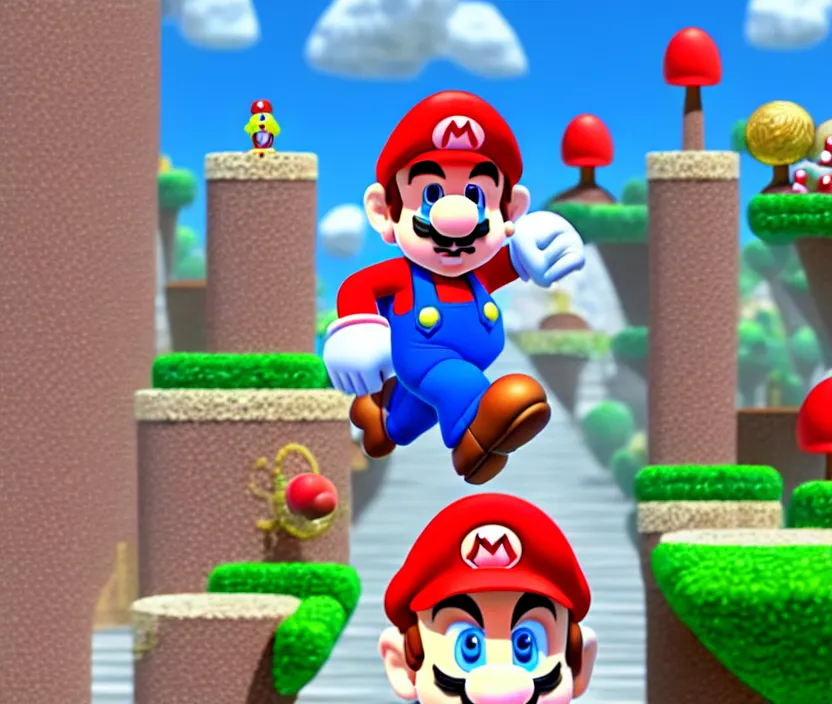 Image similar to still from a 3 d cartoon of ( ( super mario running for president of the mushroom kingdom ) ), 4 k, official screenshot, close - up