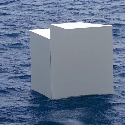 Image similar to a cube in the middle of the sea in the style of Richard Serra