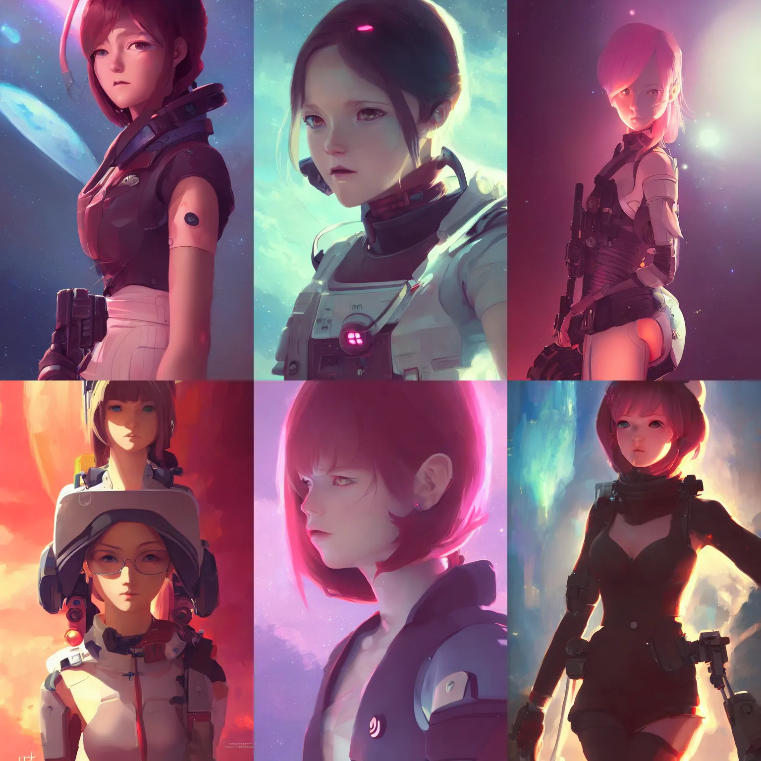 Prompt: a portrait of a cute young female space pirate, sci-fi setting, vivid colors, soft lighting, atmospheric, cinematic, moody, in the style of Ilya Kuvshinov and Range Murata, Krenz Cushart, rule of thirds, oil on canvas, 8k