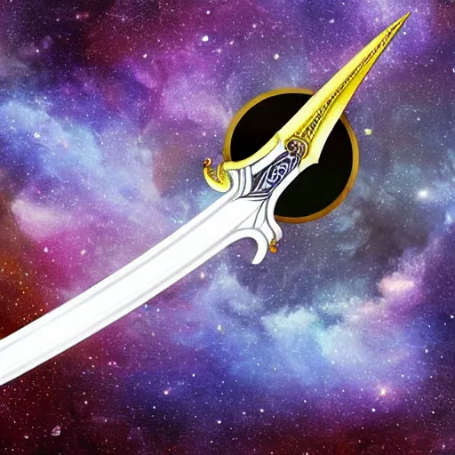 Image similar to knight, great sword with ray in the middle of the galaxy