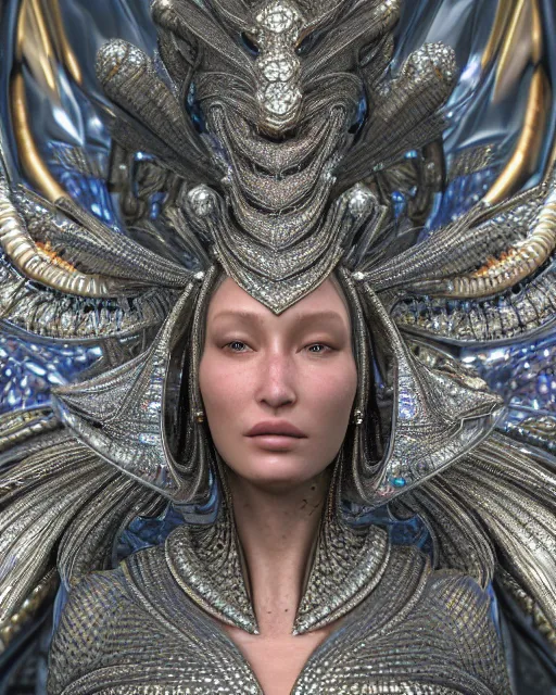 Image similar to a highly detailed metahuman 4 k close up render of an alien goddess bella hadid monument renaissance in iris van herpen dress schiaparelli in diamonds crystals swarovski and jewelry iridescent in style of alphonse mucha gustav klimt trending on artstation made in unreal engine 4