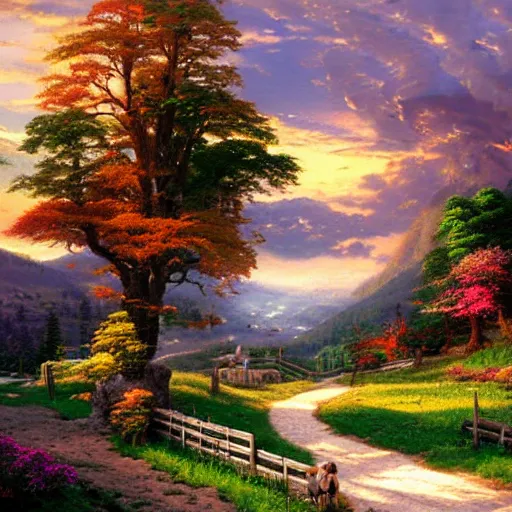 Prompt: king of the hill by thomas kinkade