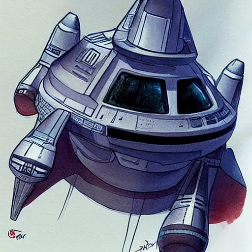 Image similar to copic marker concept drawing of spaceship by doug chiang