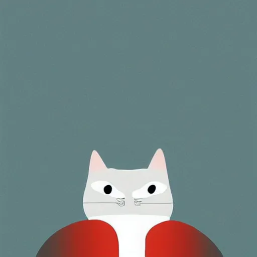 Prompt: minimalist illustrations that depict cats as part of colorful landscapes