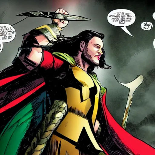 Prompt: marvel's loki stabbed thor