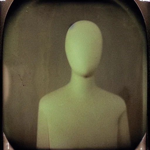 Image similar to a buzzard mannequin in a dark room, abandoned, creepy, eerie, scary, old polaroid, expired film, out or focus,