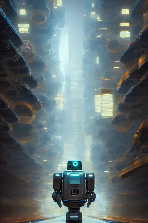 Image similar to sentient robot, inspired by mario feng, intricate, elegant, volumetric lighting, scenery, digital painting, highly detailed, artstation, sharp focus, illustration, concept art, luis rollo, john berkey