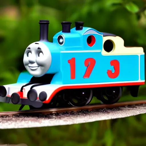 Prompt: thomas the tank engine painted in pearlescent white