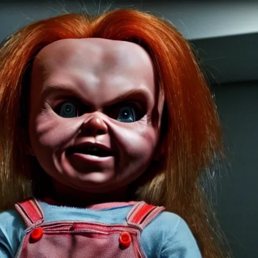 Image similar to Chucky the killer doll movie still 8k hdr scary lighting