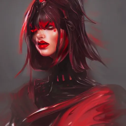 Prompt: dark witch character red and black colors, highly detailed, digital painting, artstation, concept art, smooth, sharp focus, illustration