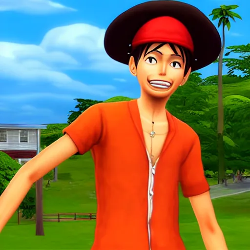 Prompt: Luffy in The Sims