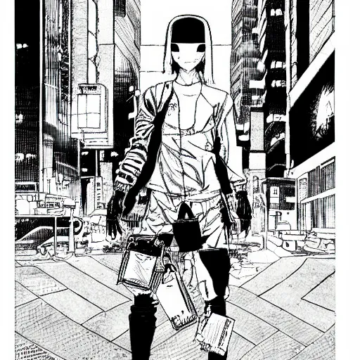 Image similar to cyberpunk hacker pen and ink illustration by tatsuki fujimoto manga panel